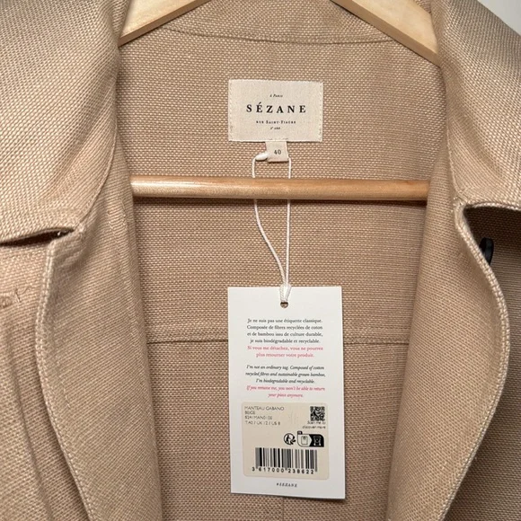 SÉZANE Gabano Coat in Beige sz 40 (US 8) NWT - Picture 14 of 16